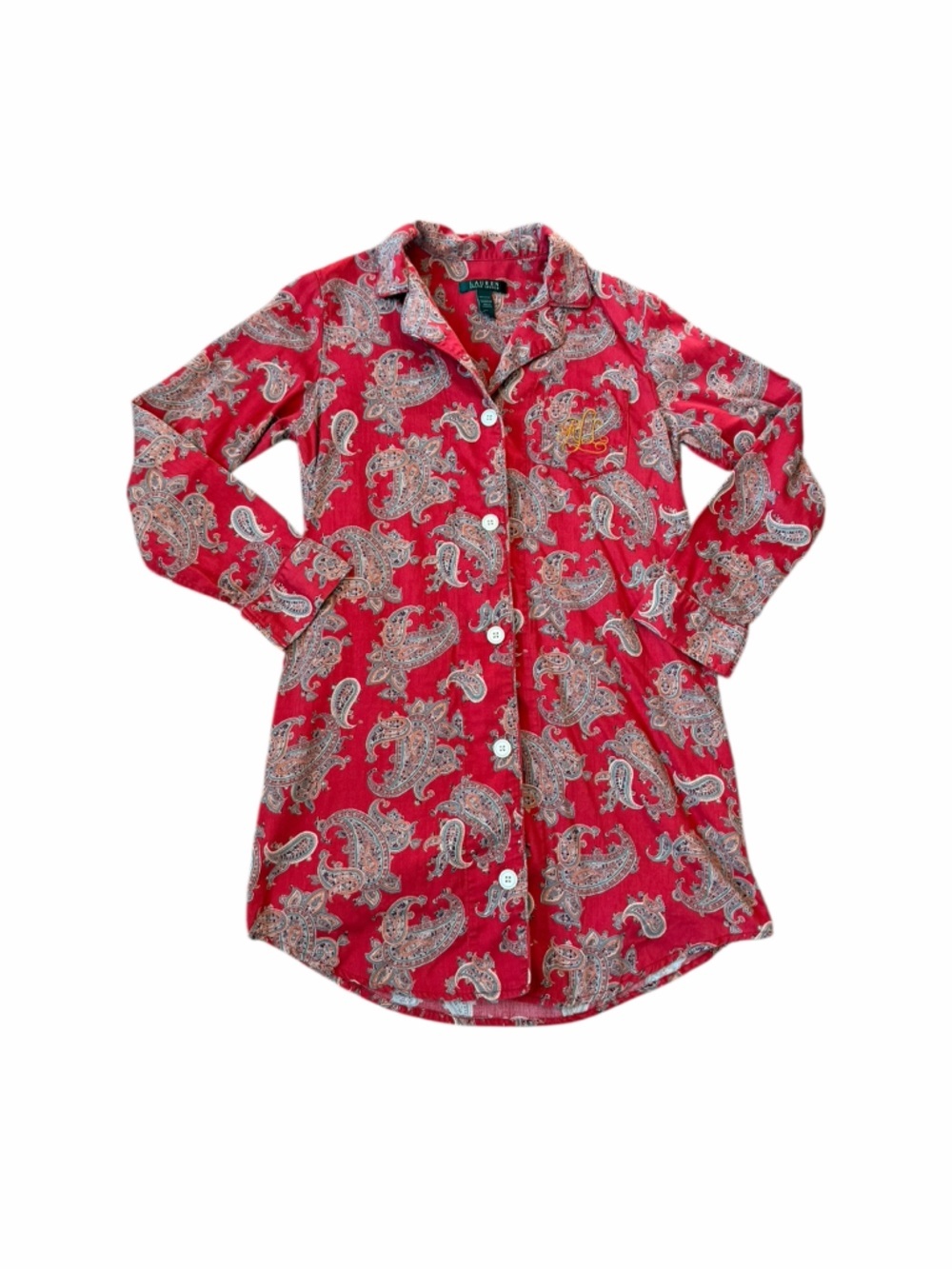Lauren Ralph Lauren Red Paisley Long Button Down Sleep Shirt Women’s Sz Small - Picture 2 of 9